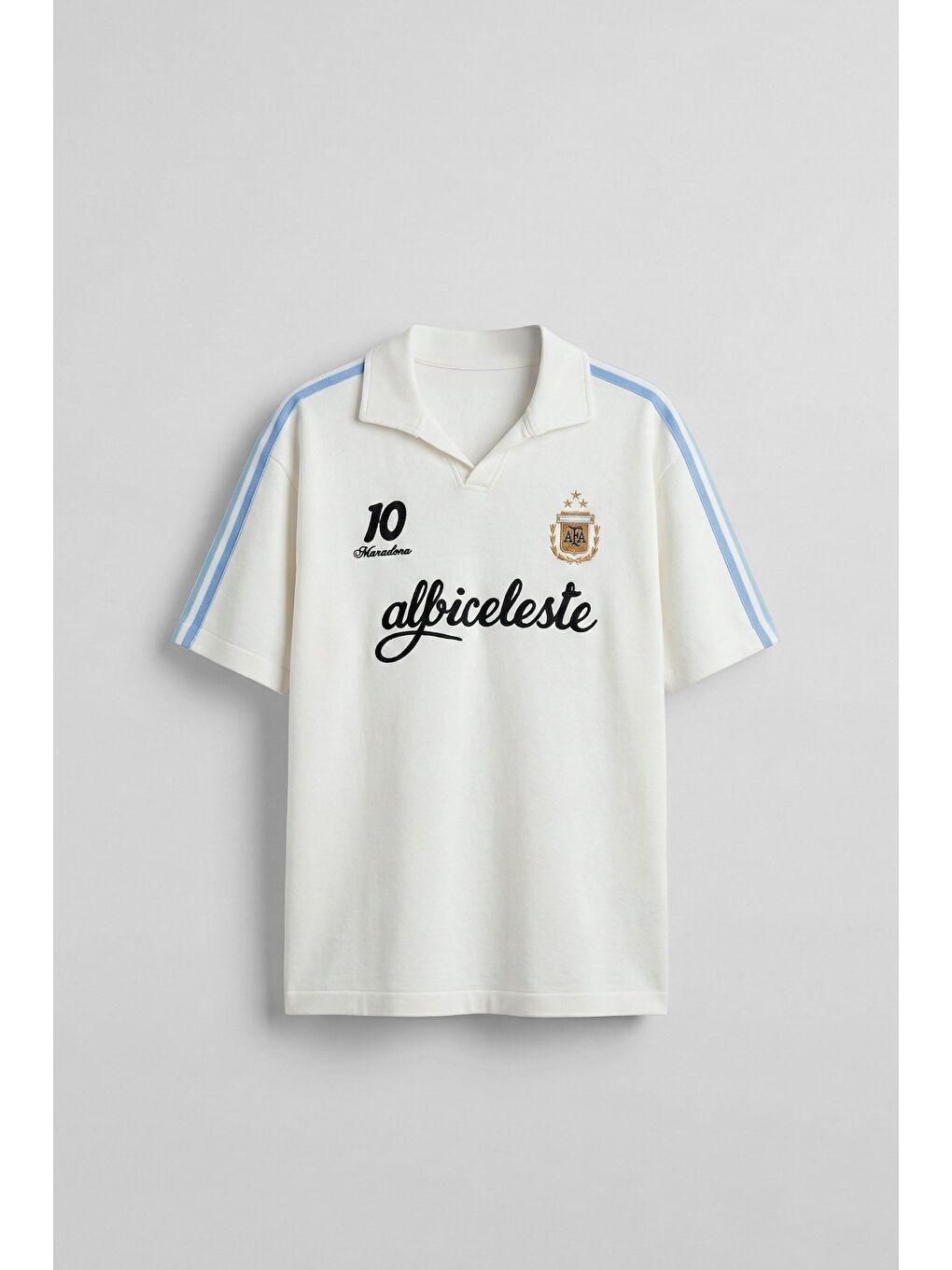 Erkek Regular Fit Arjantin Nakışlı Polo Yaka Forma T-Shirt Ekru