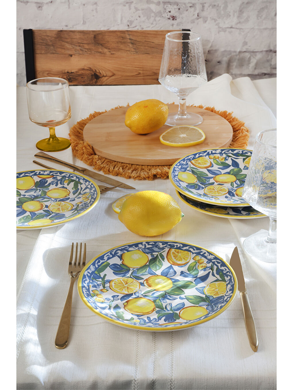 Keramika Karişik Lemon Glow Ege Pasta Tabağı 20 Cm 4 Parça