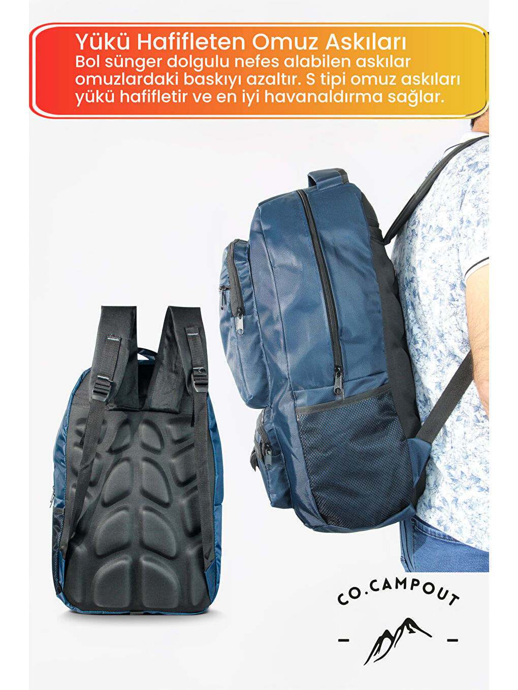 Lacivert Orijinal Körüksüz Ortopedik Konfor Modeli Çok Gözlü Gezi Seyahat Yürüyüş Dağcı Kamp Spor Sırt Çantas-5