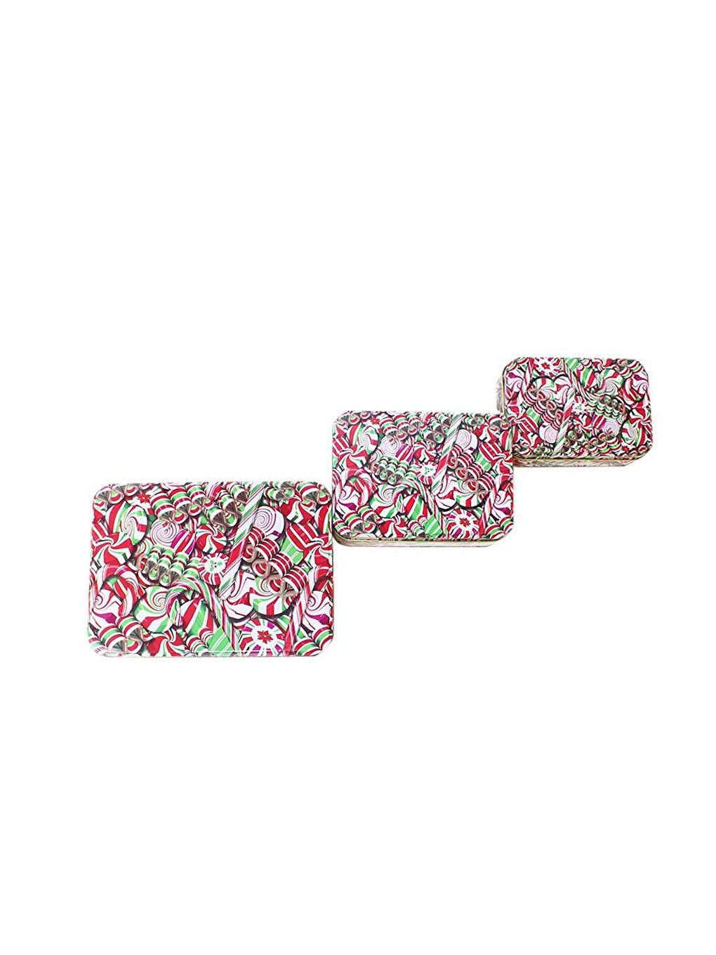 Yılbaşı Temalı Mini Teneke Kutu Seti Baston Şeker Desenli Kırmızı 3'lü-1