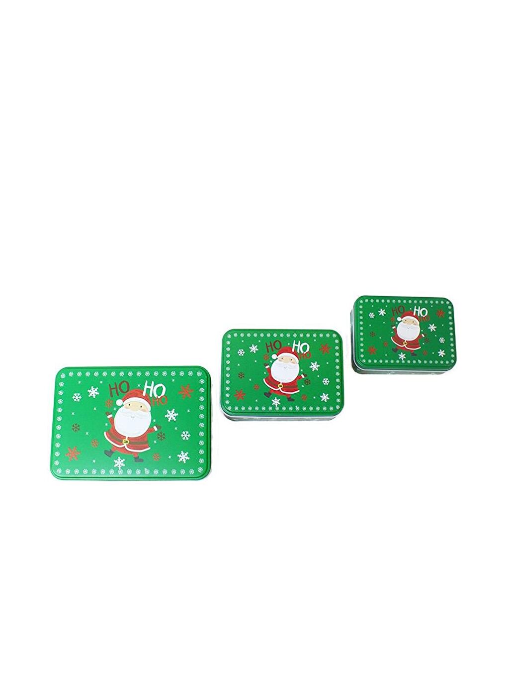 Yeşil Yılbaşı Temalı Noel Baba Desenli Hediye ve Saklama Kutusu Seti 3'lü-1