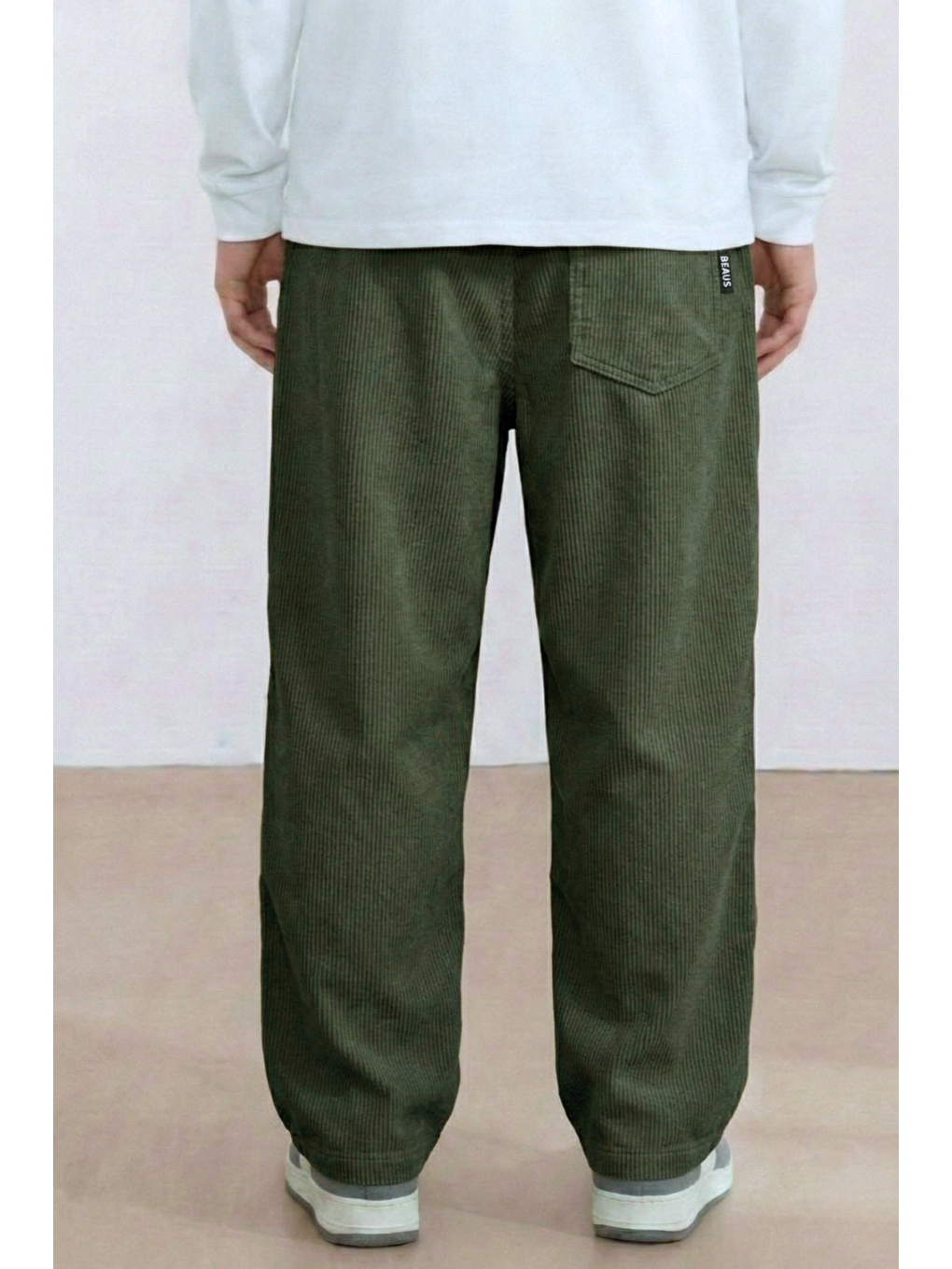 Haki GENIUS Erkek Pantolon Fitilli Kadife Bol Paça Oversize Pantolon-3