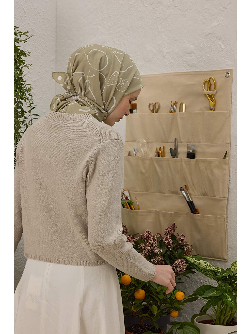 Yeşil Eloıse Desen Pamuk İpek Eşarp Adaçayı-1