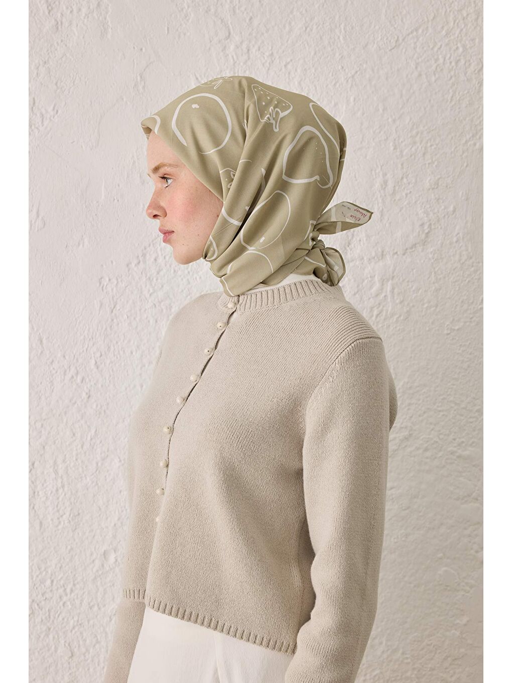 Yeşil Eloıse Desen Pamuk İpek Eşarp Adaçayı-3