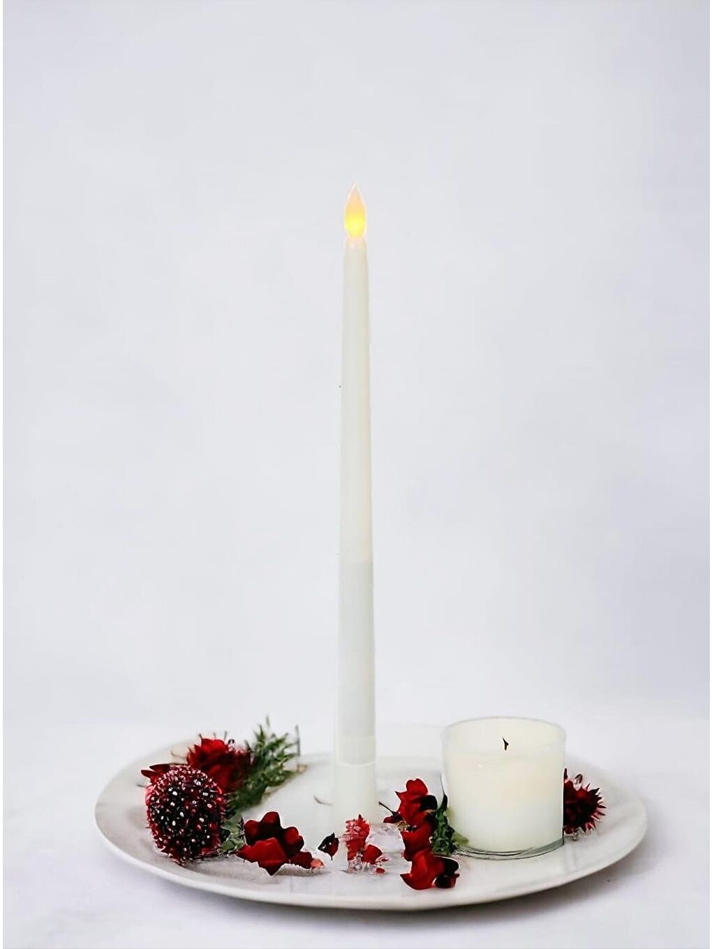 Beyaz Pilli Şamdan Mum 27Cm-1