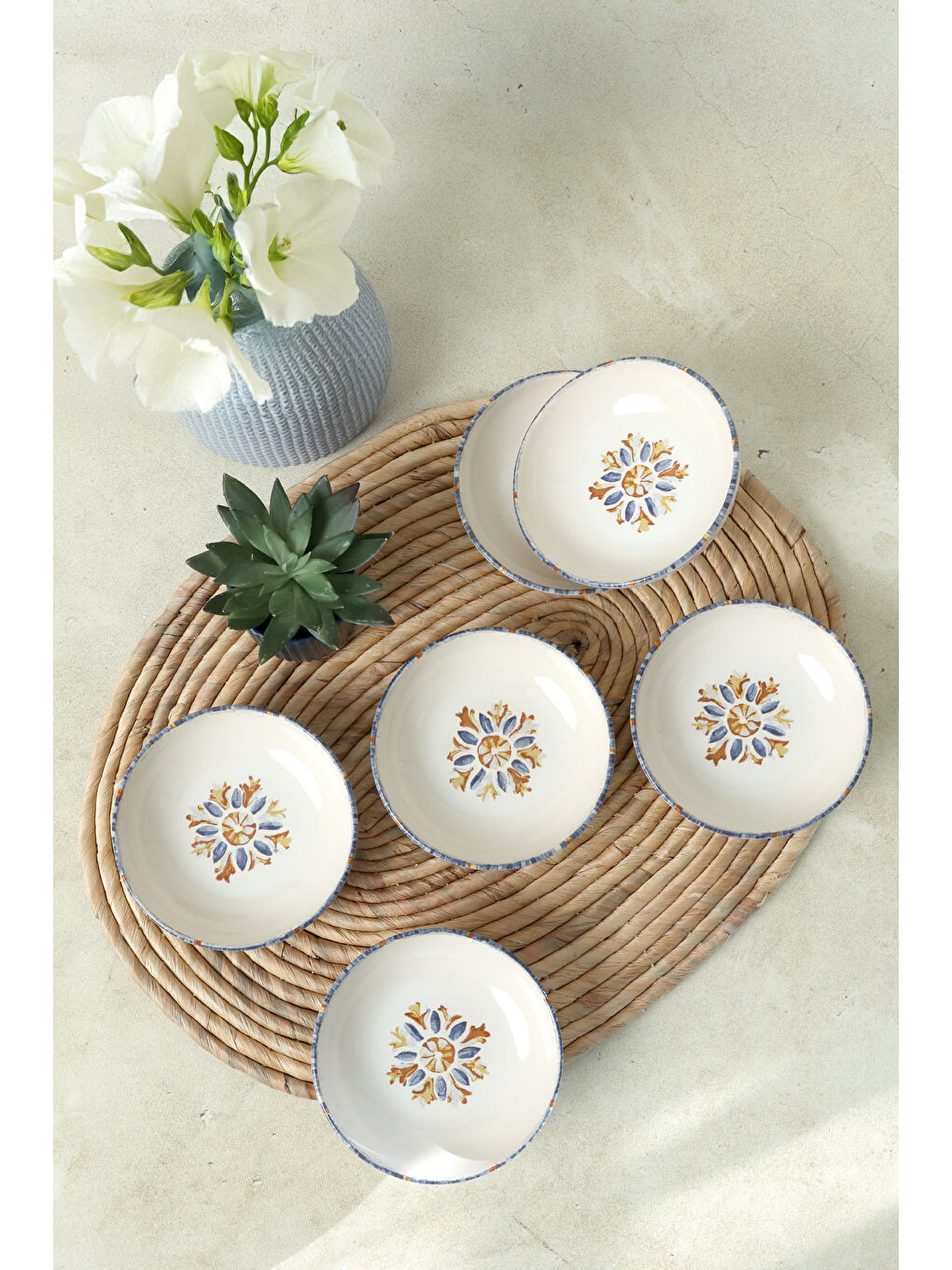 Keramika Karişik Sapphire Halka Çerezlik / Sosluk 13 Cm 6 Adet