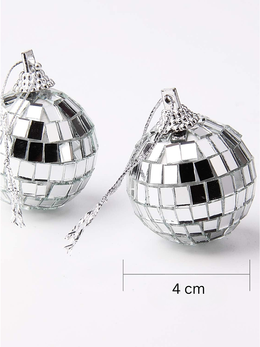 Gri Yılbaşı Topları Aynalı Disko Topu Çam Ağacı Süsleri Gümüş 4 cm 6'lı-2