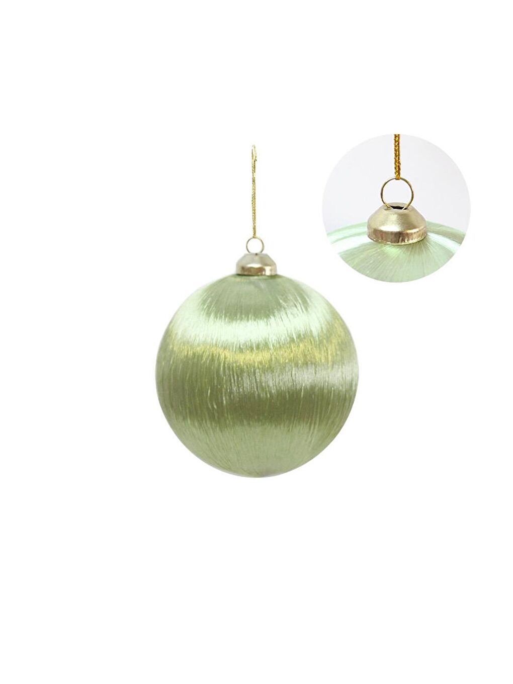Yılbaşı Topu – İpek İplik Sarılı Çam Ağacı Süsü Yağ Yeşili 10 cm-2