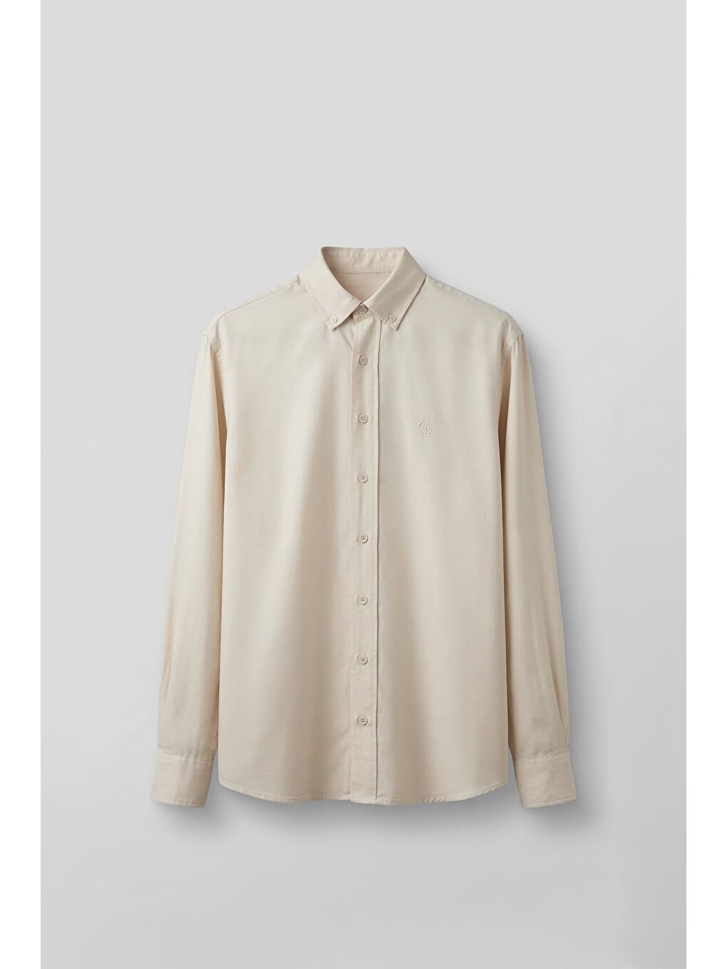 Erkek Relaxed Minimal Nakışlı Basic Lyocell Gömlek Bej