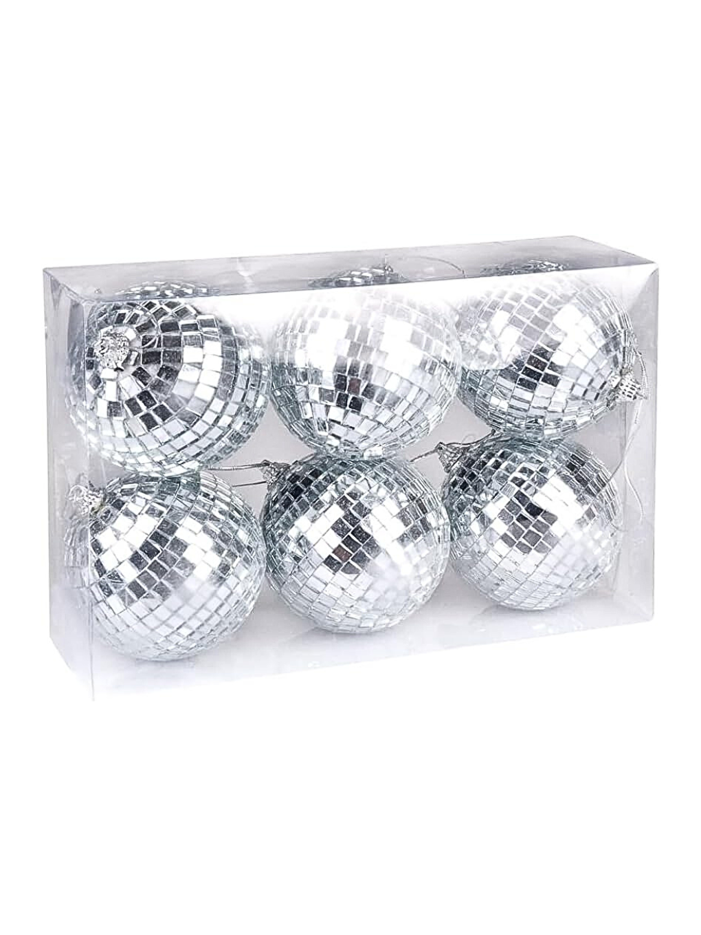 Gri Yılbaşı Topları Aynalı Disko Topu Çam Ağacı Süsleri Gümüş 4 cm 6'lı-3