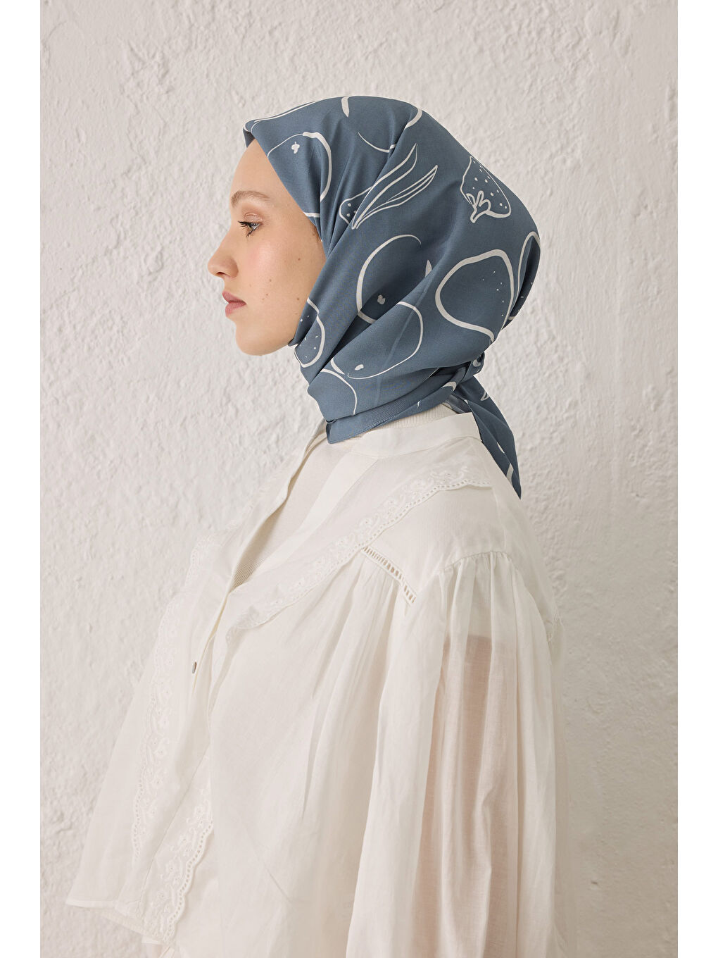 Eloıse Desen Pamuk İpek Eşarp Mavi-3