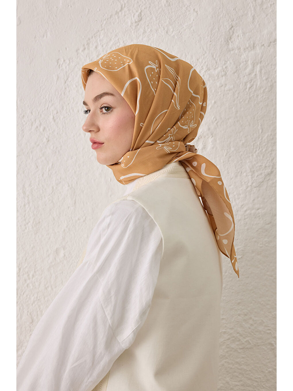 Pembe Eloıse Desen Pamuk İpek Eşarp Şeftalı-3