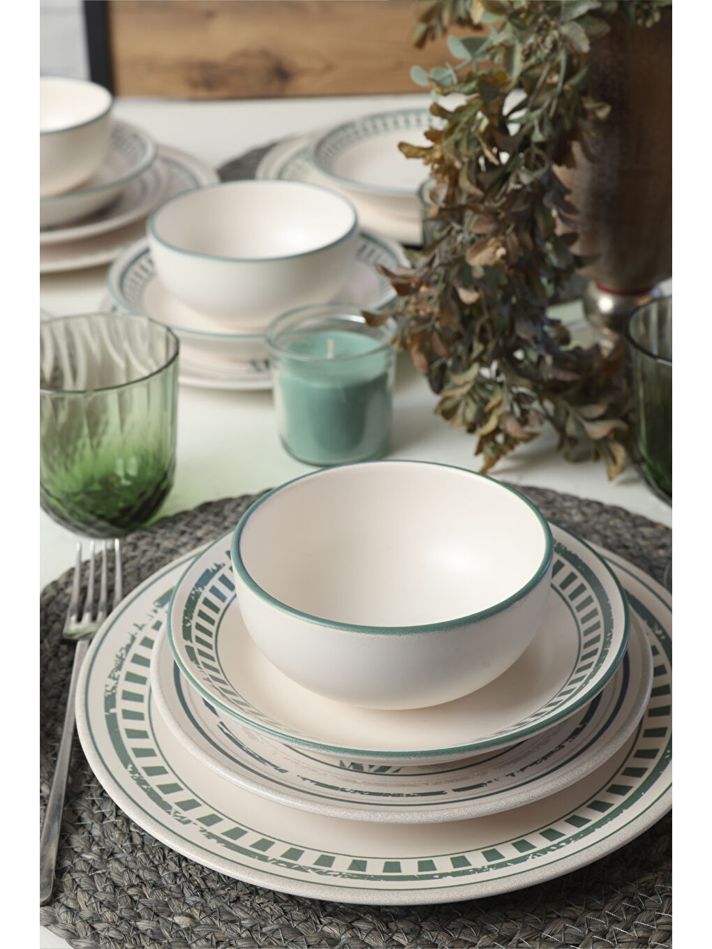 Karışık Green Leaf Yemek Takımı 24 Parça 6 Kişilik-1
