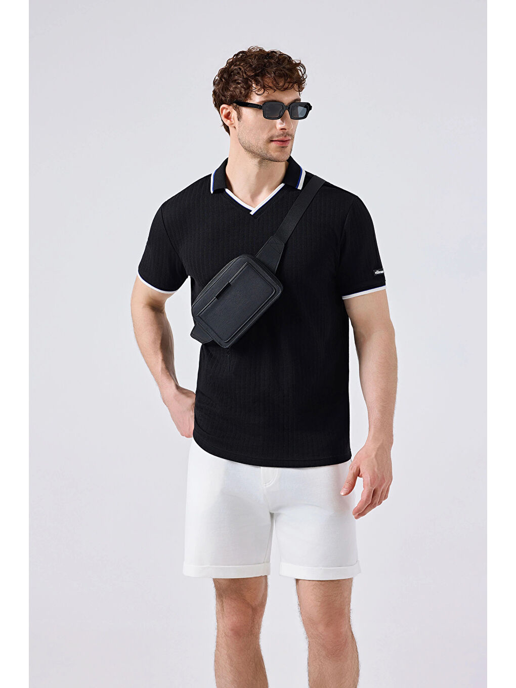 Siyah Pamuklu Kontrast Renkli Şerit Detaylı Polo Yaka T Shirt 5SM5491-BK-2