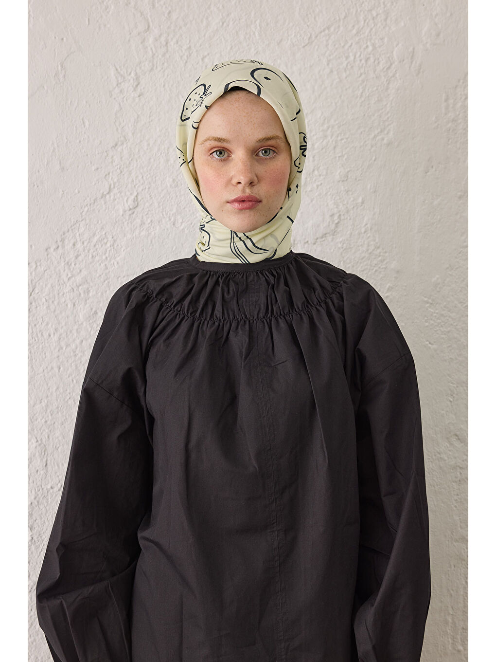 Eloıse Desen Pamuk İpek Eşarp Ekru-2