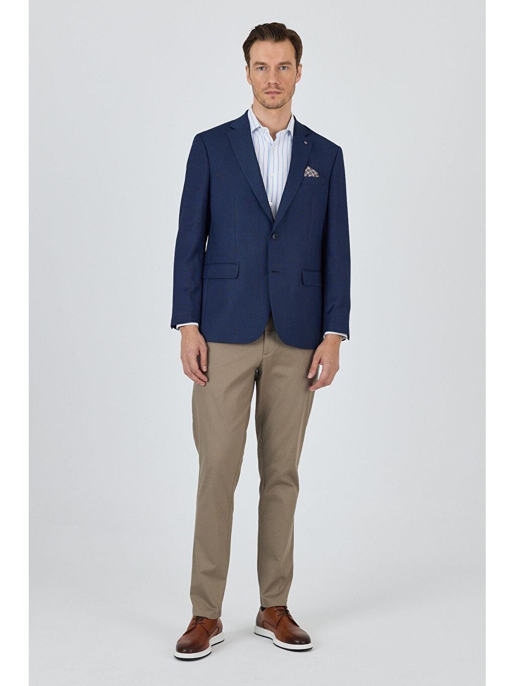 Lacivert Mono Yaka Armürlü Tam Astar Esnek 4 Drop Comfort Fit Classic Ceket 1002250152-1