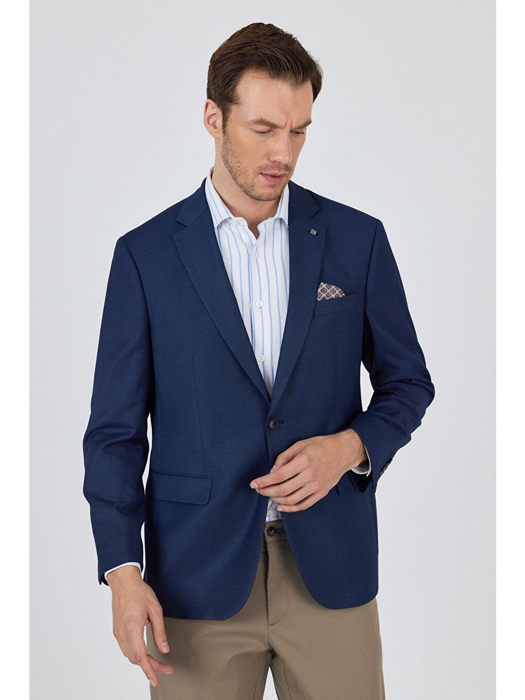 Lacivert Mono Yaka Armürlü Tam Astar Esnek 4 Drop Comfort Fit Classic Ceket 1002250152-2