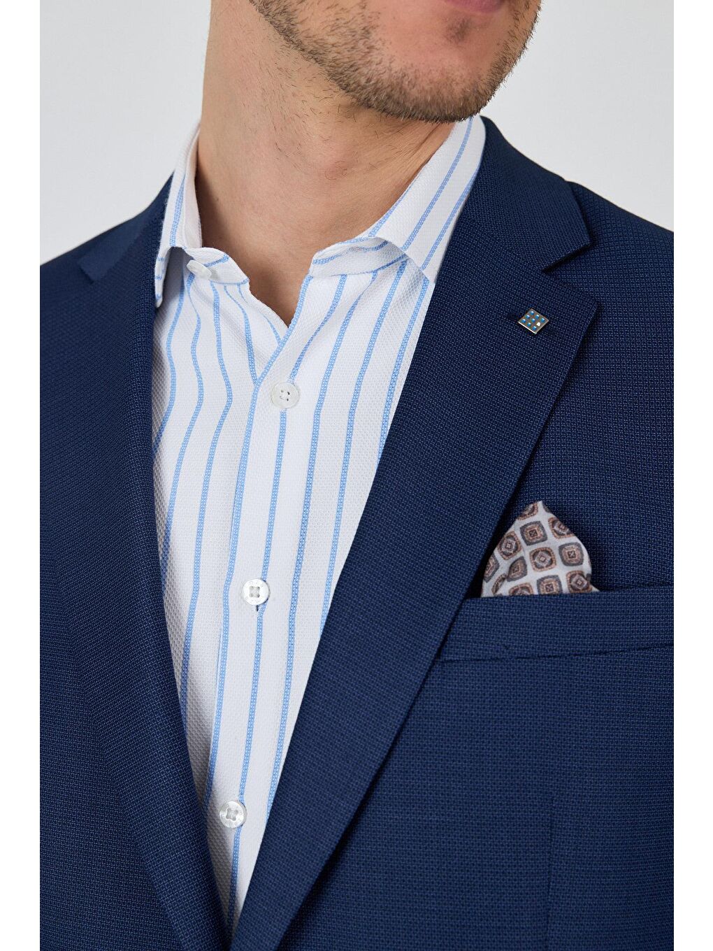 Lacivert Mono Yaka Armürlü Tam Astar Esnek 4 Drop Comfort Fit Classic Ceket 1002250152-3