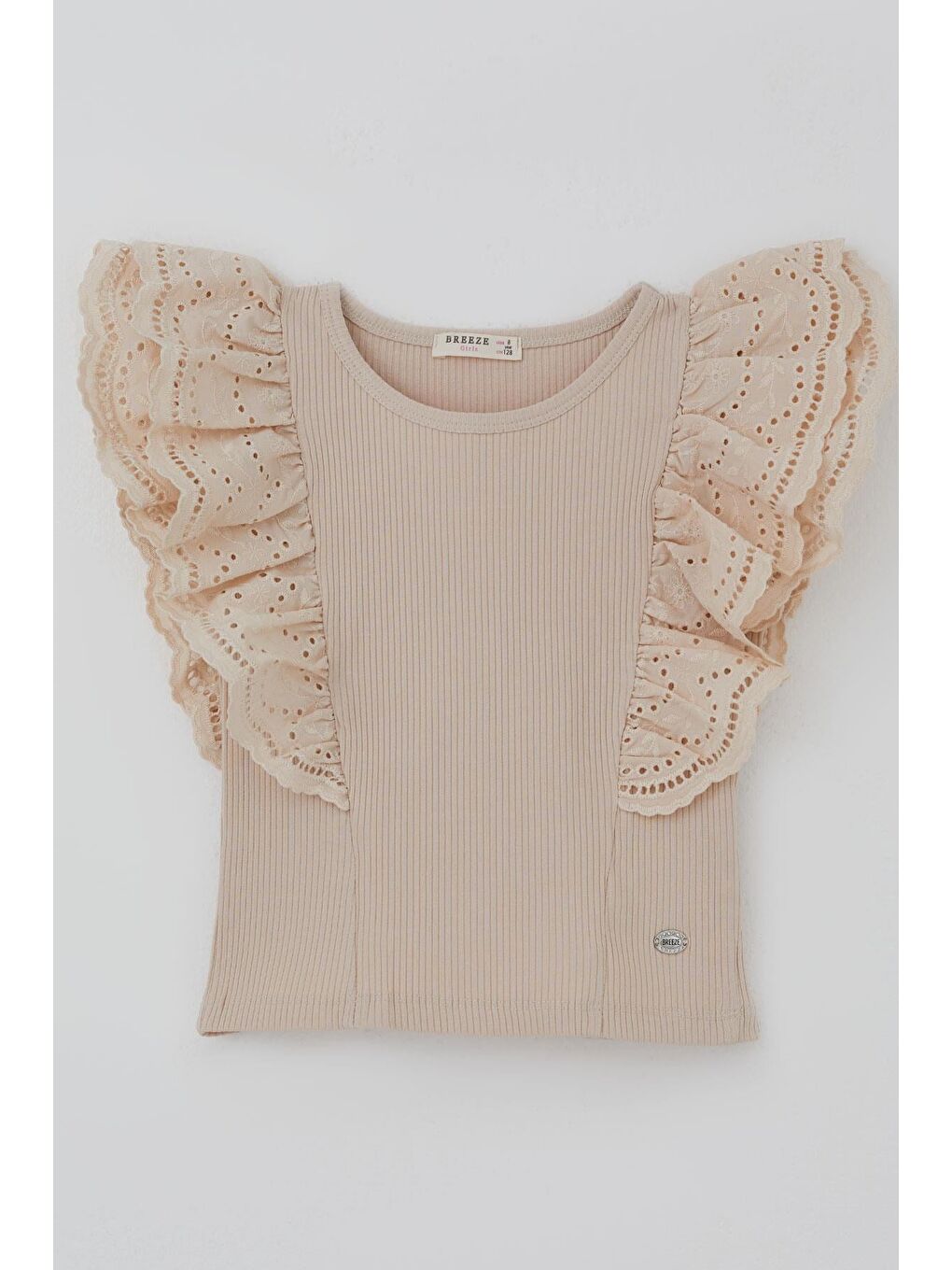 Kız Çocuk Tişört Güpürlü Çiçek & Yaprak Nakışlı Bej (6-12 Yaş)-2