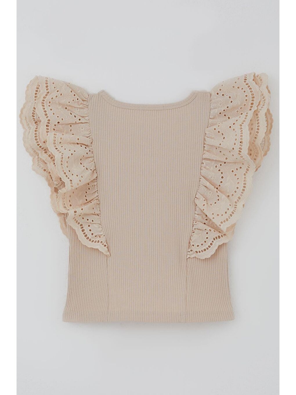 Kız Çocuk Tişört Güpürlü Çiçek & Yaprak Nakışlı Bej (6-12 Yaş)-3