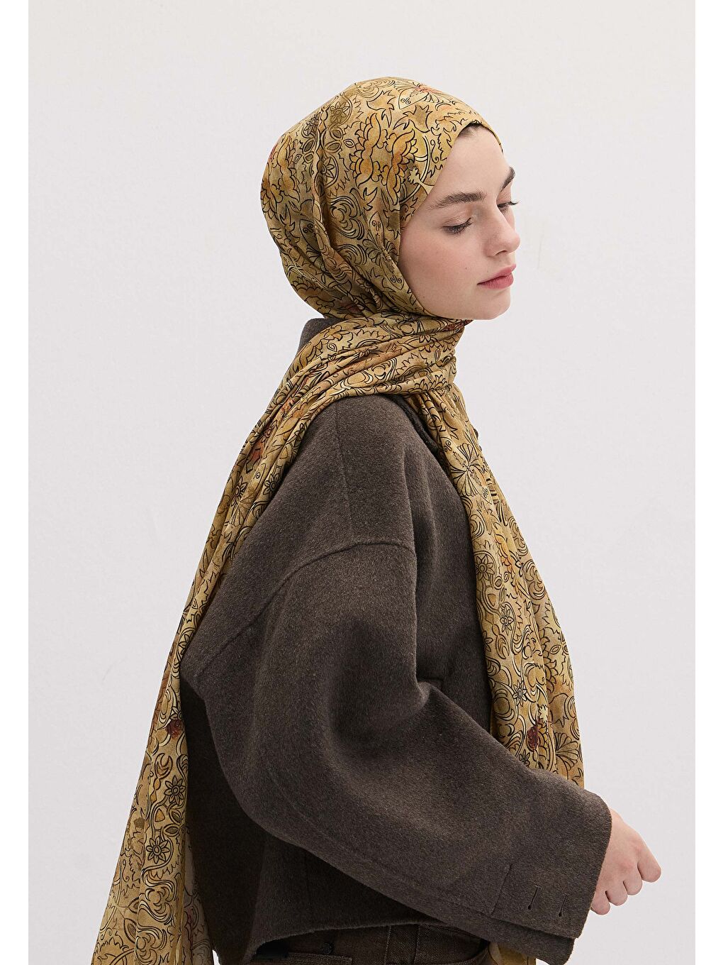 Kahverengi Hesperıa Desen Şal Hardal-3