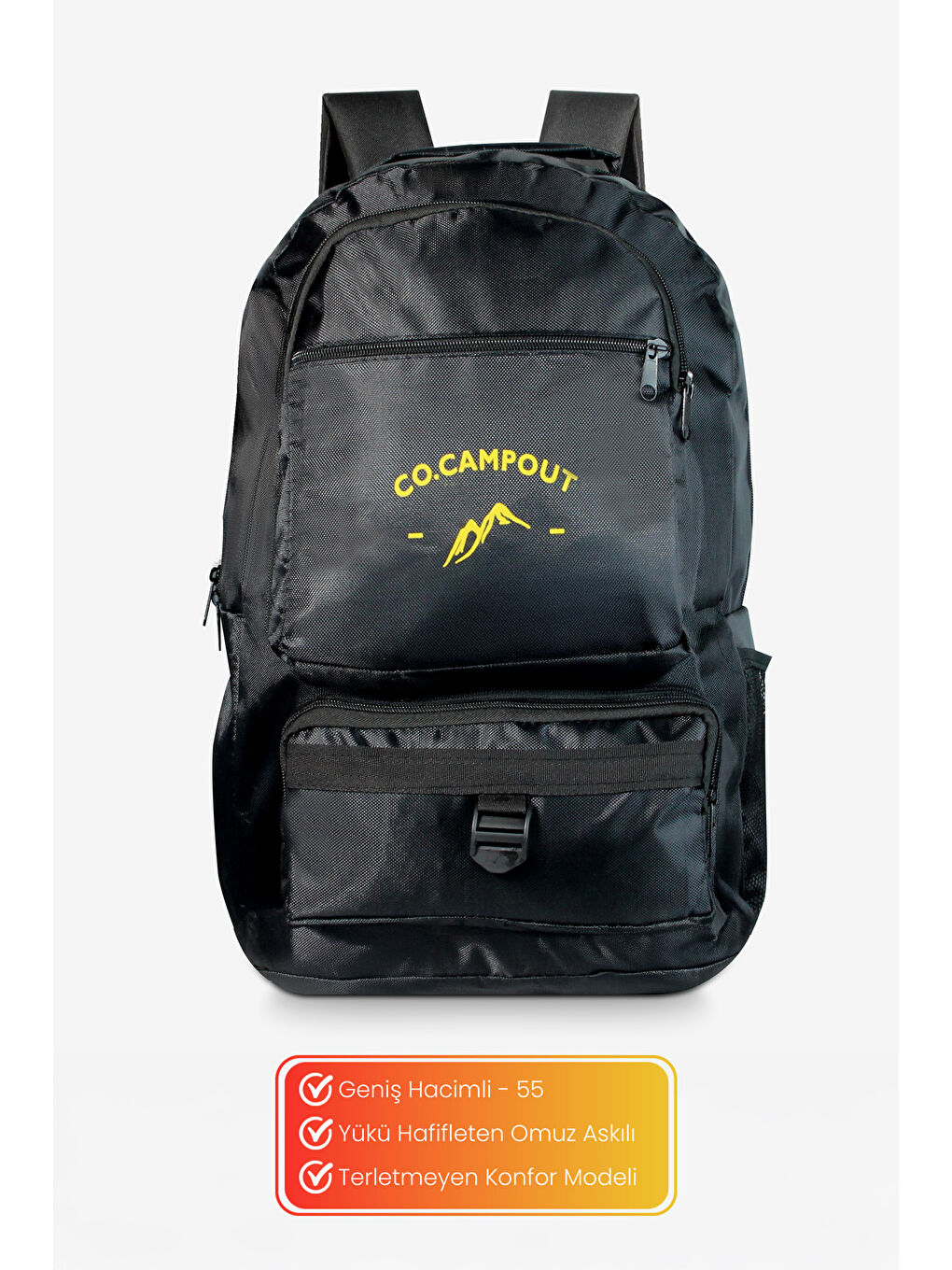 Siyah Orijinal Körüksüz Ortopedik Konfor Modeli Çok Gözlü Gezi Seyahat Yürüyüş Dağcı Kamp Spor Sırt Çantas-1