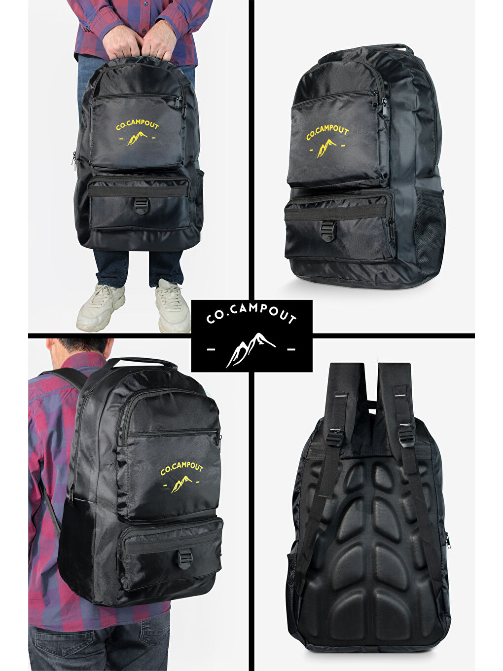 Siyah Orijinal Körüksüz Ortopedik Konfor Modeli Çok Gözlü Gezi Seyahat Yürüyüş Dağcı Kamp Spor Sırt Çantas-3