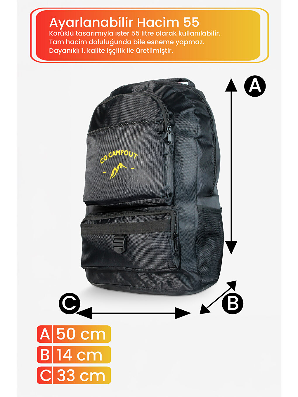 Siyah Orijinal Körüksüz Ortopedik Konfor Modeli Çok Gözlü Gezi Seyahat Yürüyüş Dağcı Kamp Spor Sırt Çantas-4