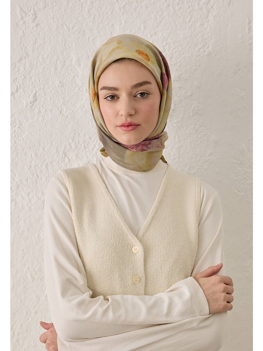 Blaır Desen Pamuk İpek Eşarp Yağ Yeşili-2