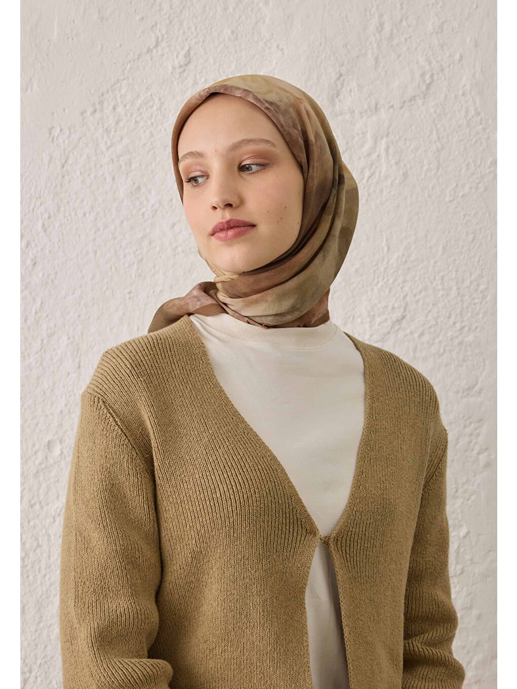 Kahverengi Blaır Desen Pamuk İpek Eşarp Toprak-3