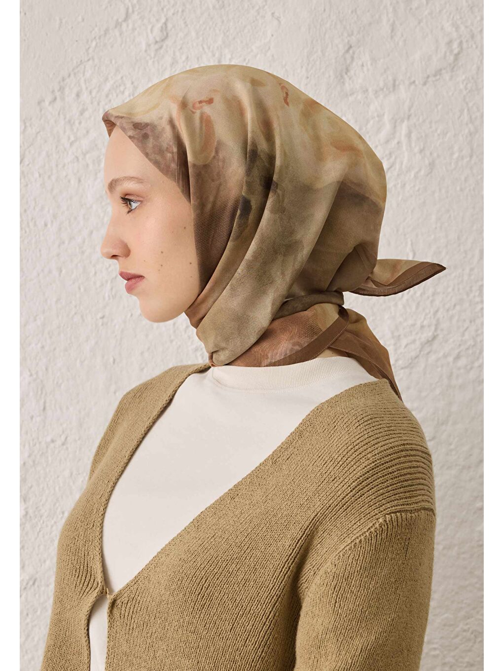 Kahverengi Blaır Desen Pamuk İpek Eşarp Toprak-4