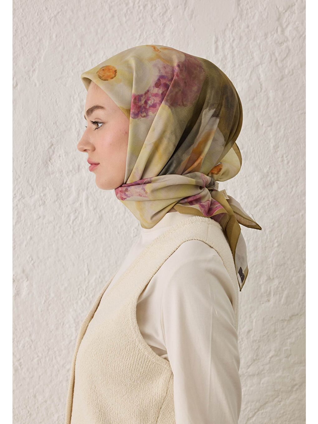 Blaır Desen Pamuk İpek Eşarp Yağ Yeşili-3