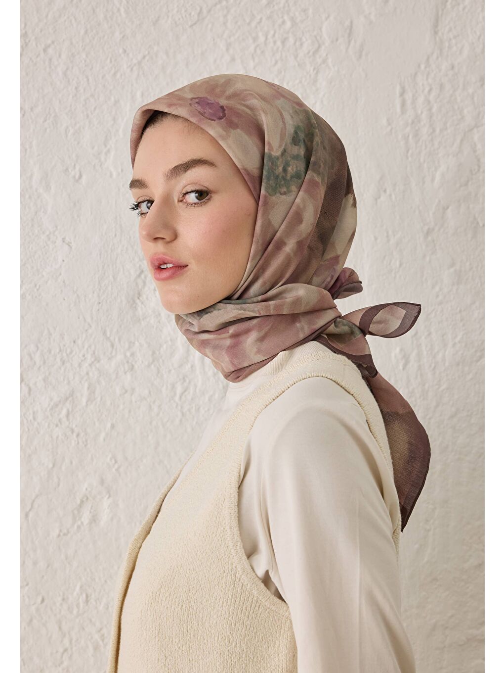 Pembe Blaır Desen Pamuk İpek Eşarp Gül Kurusu-3