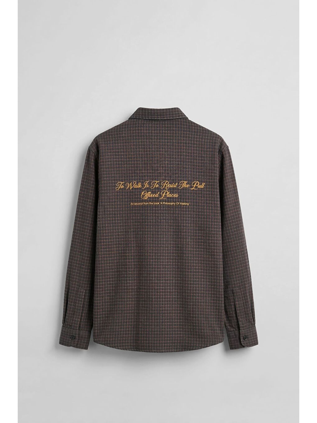 Erkek Relaxed Vintage Yıkamalı Ekose Sırt Baskılı Gömlek Antrasit-1