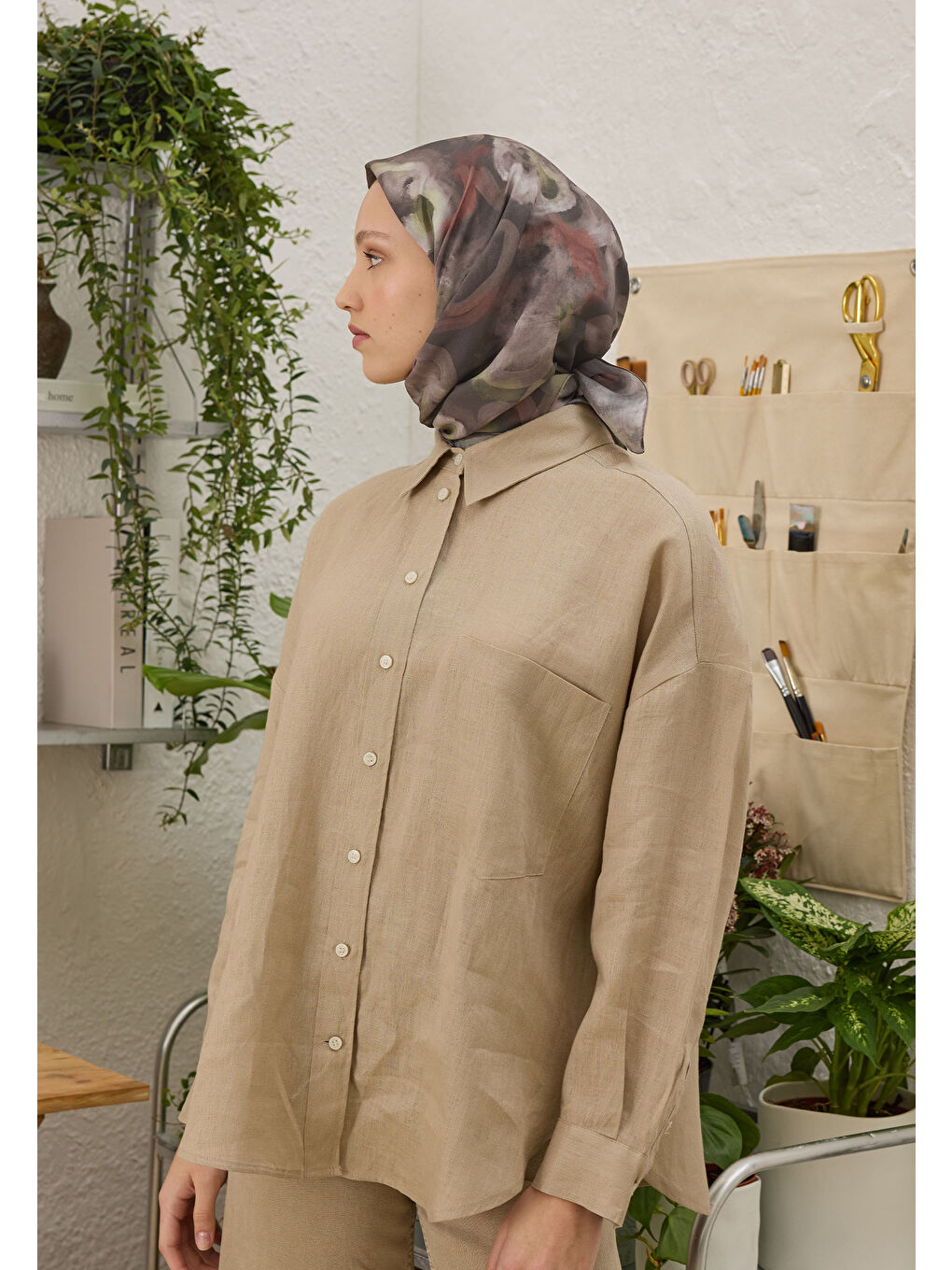 Gri Rosalıe Desen Pamuk İpek Eşarp Duman-1