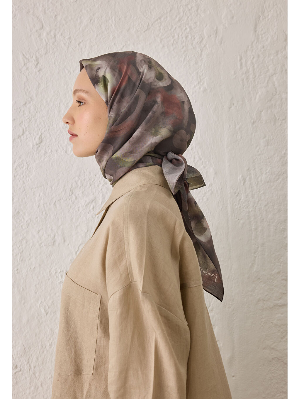 Gri Rosalıe Desen Pamuk İpek Eşarp Duman-2