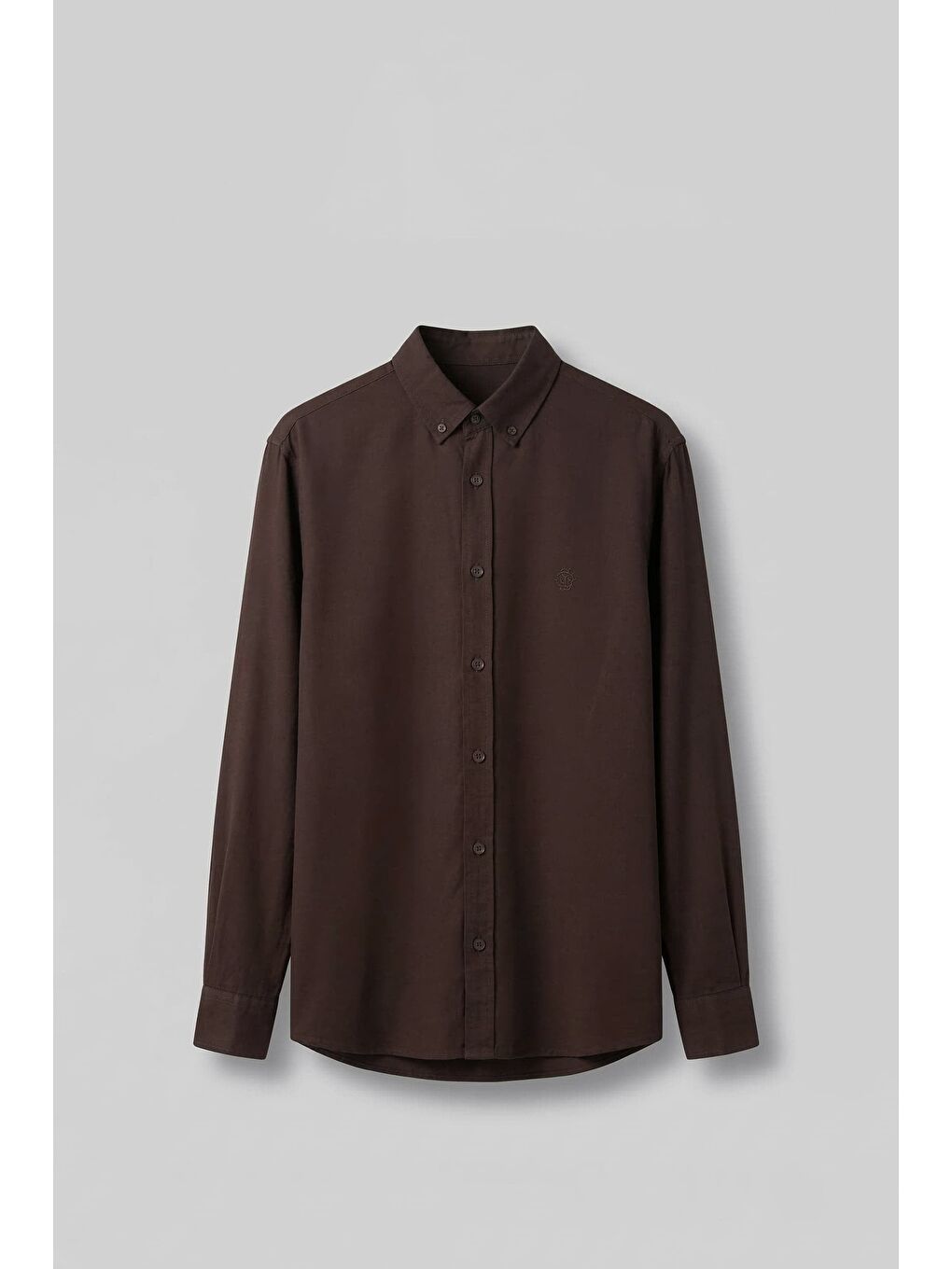 Erkek Relaxed Minimal Nakışlı Basic Lyocell Gömlek Kahverengi