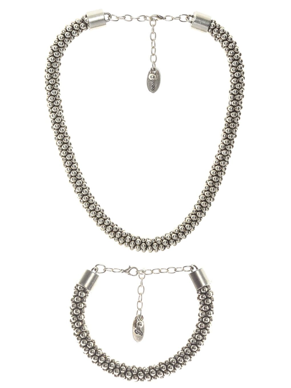 Gri Kadın Antik Gümüş Kaplama Top Boncuk Kolye & Bileklik Set