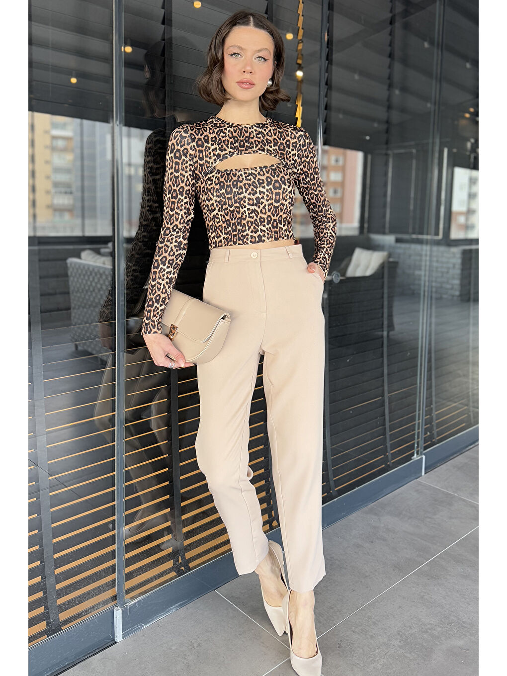 Bej Kadın Kumaş Pantolon-1