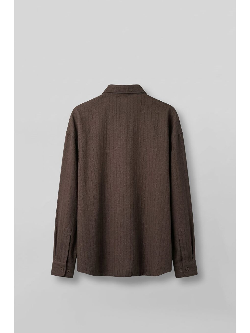 Erkek Oversize Çizgili Keten Karışımlı Gömlek Kahverengi-1