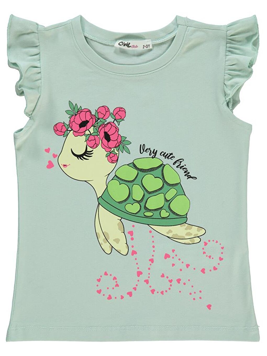 Turkuaz Girls Kaplumbağa Baskılı 2-5 Yaş Tişört