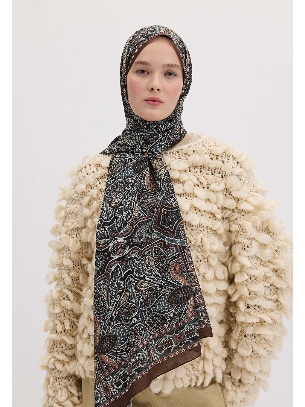 Kahverengi Helene Desen Şal Kahve