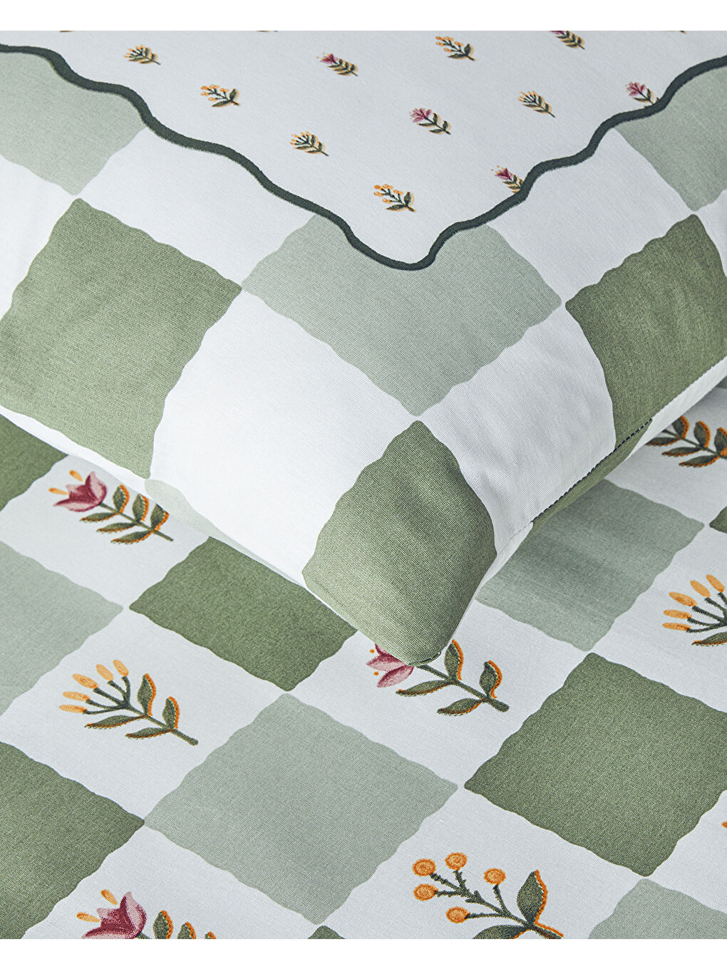 Crocus Flora Pamuklu Ranforce King Size Nevresim Seti 240x220 cm Yeşil-3