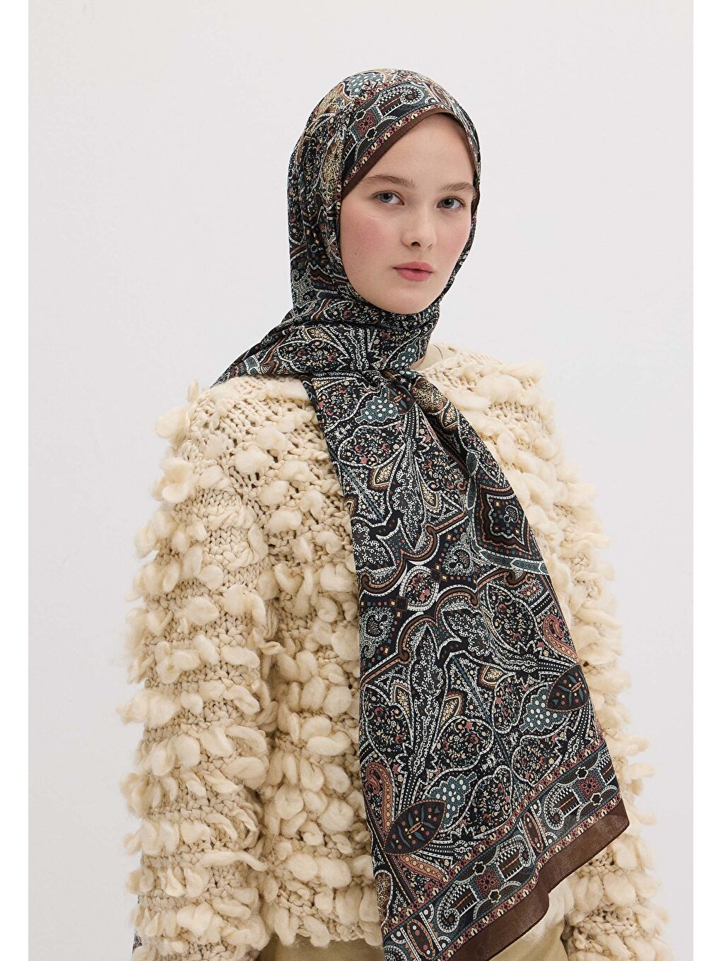 Kahverengi Helene Desen Şal Kahve-1