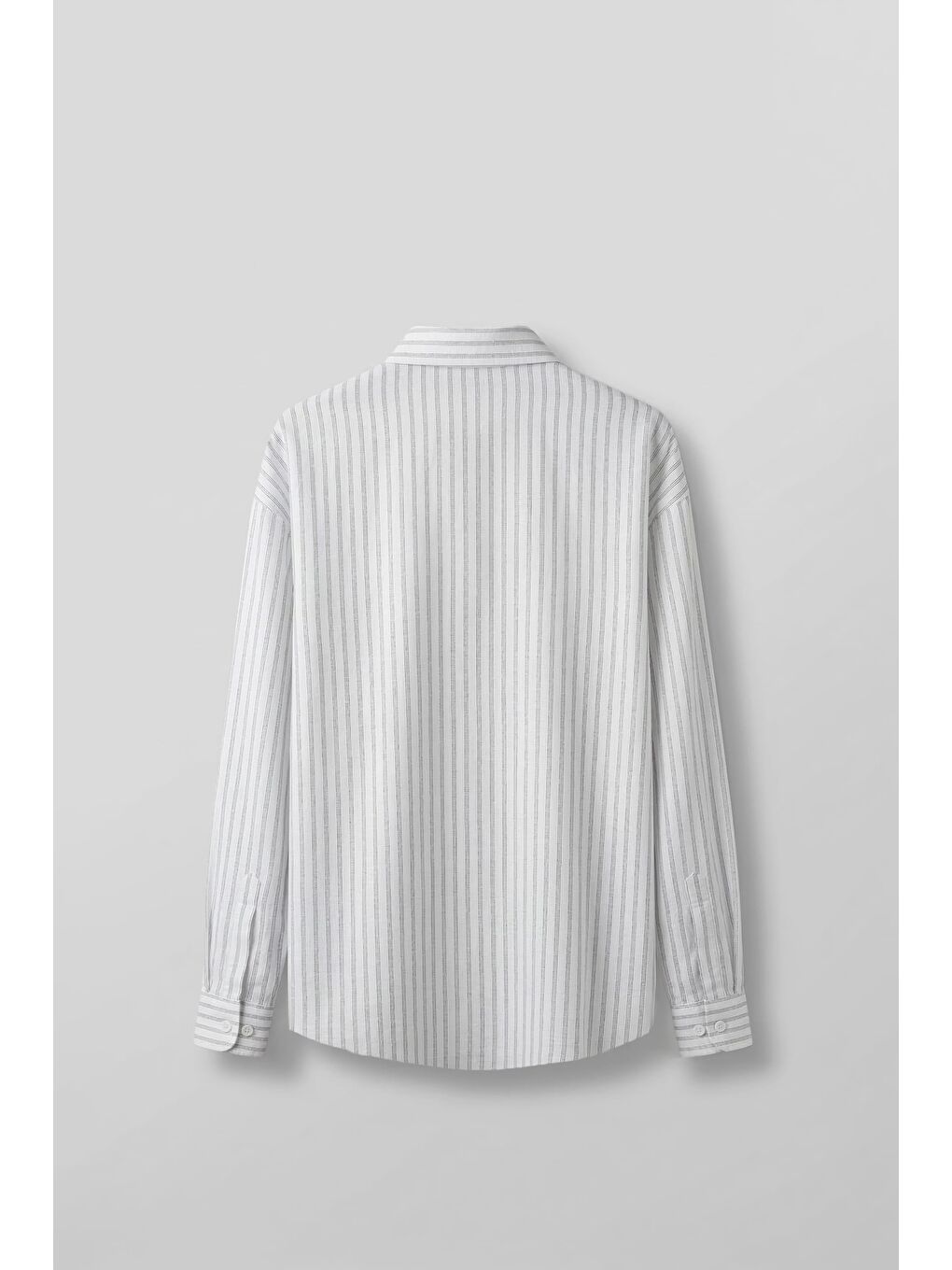 Erkek Oversize Çizgili Keten Karışımlı Gömlek Beyaz-1