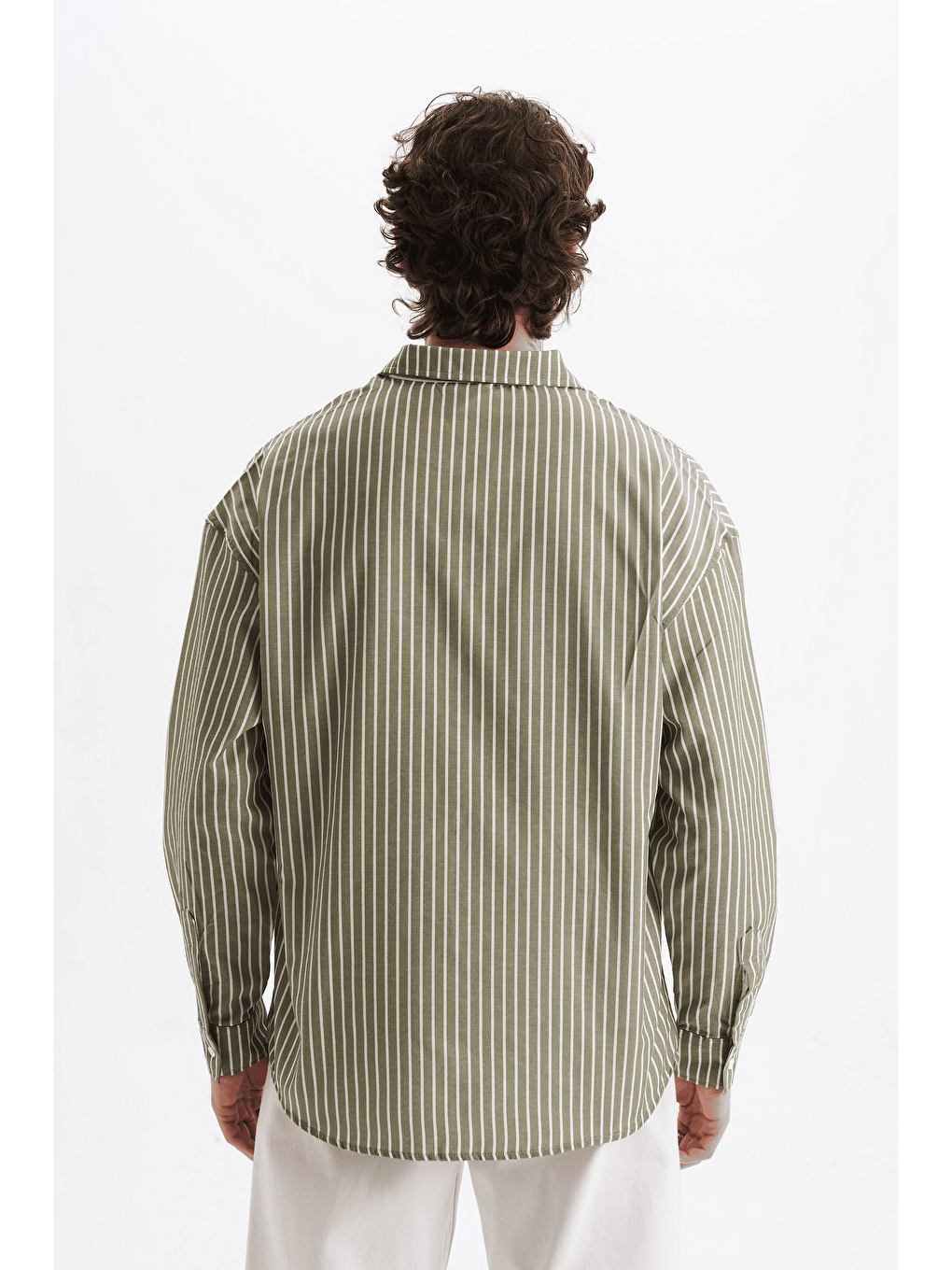 Erkek %100 Pamuklu Çizgili Gömlek Yeşil-1