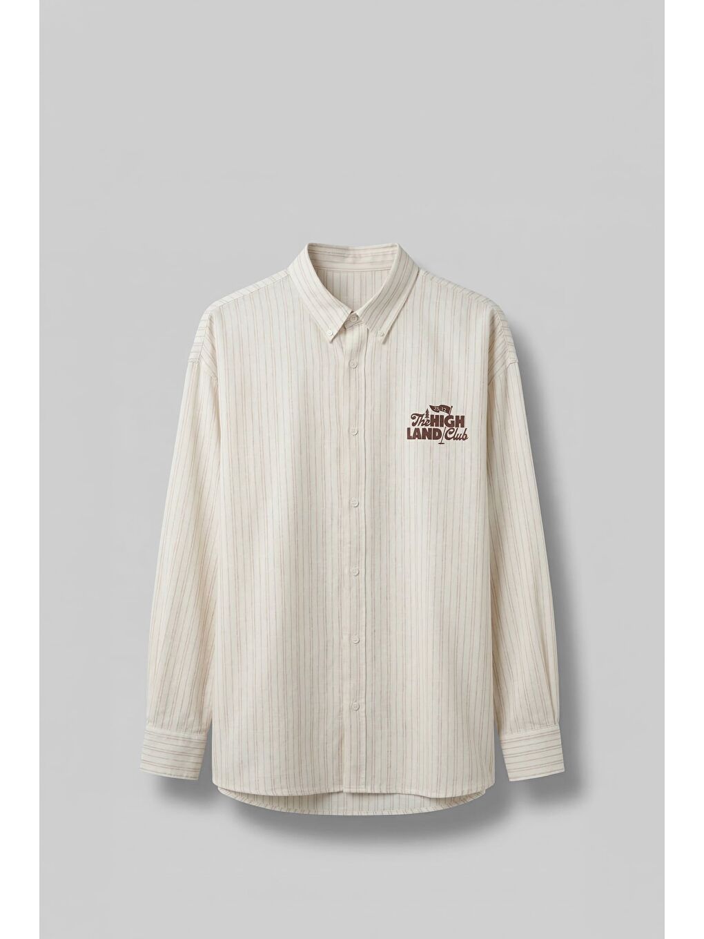 Erkek Oversize Pamuk Çizgili Sırt Baskılı Gömlek Kahverengi