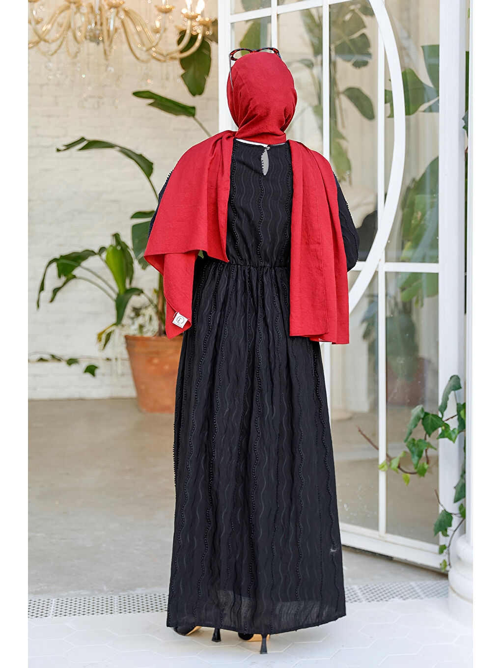 Kadın Kol Bağlamalı Jakar Elbise Siyah-3