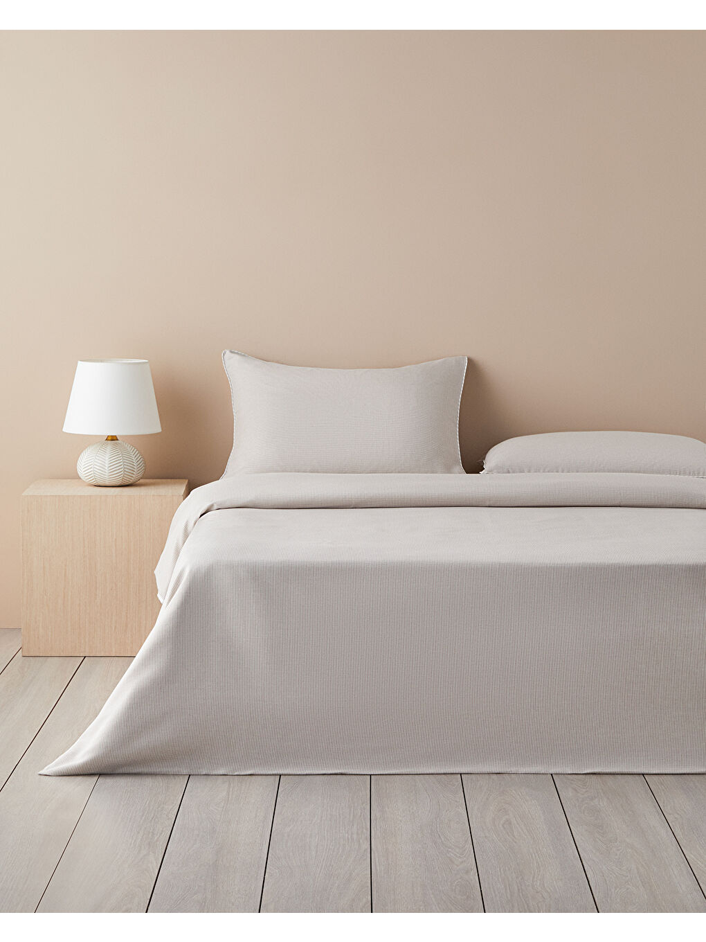 Pied de poule İpliği Boyalı King Size Nevresim Takımı 240x220 cm Bej