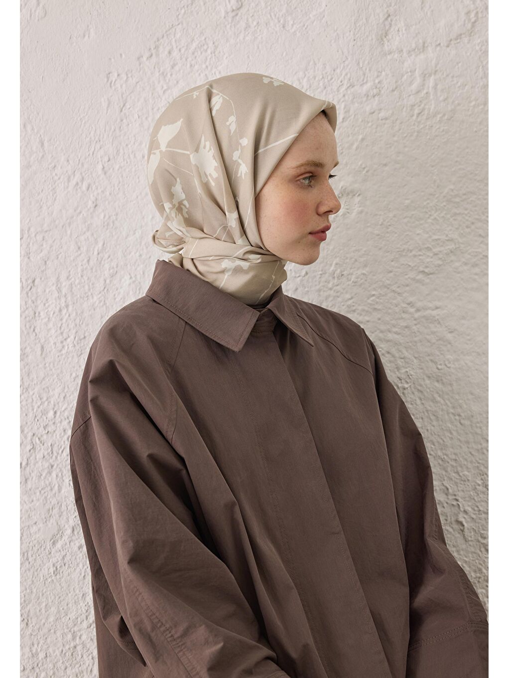 Gri Perla Desen Pamuk İpek Eşarp Gümüş-3